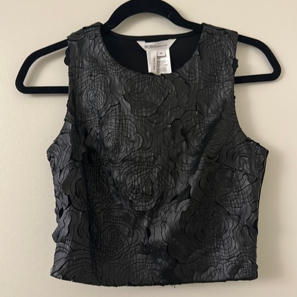 BCBGeneration black faux leather crop top